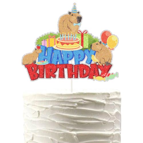 Capybara Happy Birthday Cake Topper,Animal Themed Capybara Birthday Cake Decor, Cute Cartoon Capybara Party Decorations of Kids