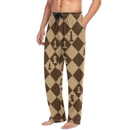 Mens Pajama Pants Chess and Chess Board Alpaca Lounge Pants with Pockets,Elastic Waist Sleep Bottoms-S4