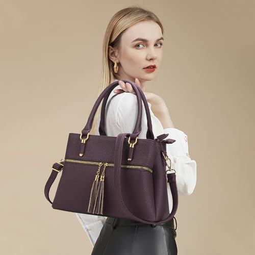 Image of KKXIU Women Satchel Bags Handle Shoulder Handbags and Purses Pockets Zipper Leather Crossbody Bags