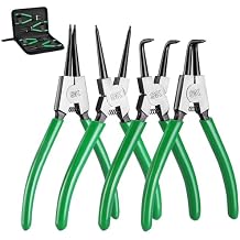SK 4-Piece Snap Ring Pliers Set, 7-Inch Internal/External Circlip Pliers with Straight/Bent Jaw, 0.07 Tip Diameter, Premium CR-V Steel, with Zipper Pouch