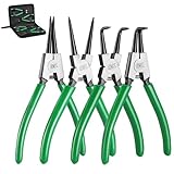 SK 4-Piece Snap Ring Pliers Set, 7-Inch Internal/External Circlip Pliers with Straight/Bent Jaw, 0.07'' Tip Diameter, Premium CR-V Steel, with Zipper Pouch