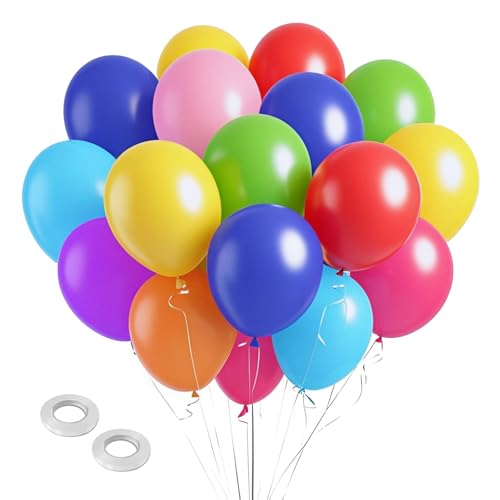 Balloons Assorted Colors Rainbow Decorations 100 Pack 12 inch Round