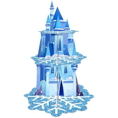 Augoog 3 Tiers Frozen Cupcake Stand,Snowflake Cupcake Holder Dessert Tower Display for Birthday Party Supplies Decoration Cover