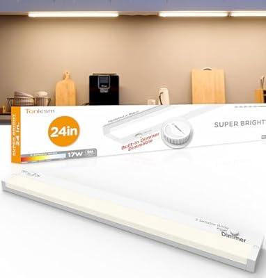 Tonlesm LED Under Cabinet Lighting Plug-in Or Hardwired, 24 Inch 17W Super Bright,Dimmable with Dimmer,120V 5CCT 2700/3000/3500/4000/5000K, Linkable Cabinet Light,Under Counter Lights for Kitchen