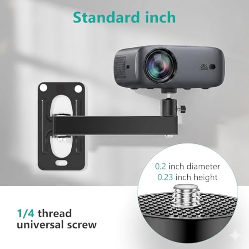 Image of Projector Wall Mount Stand with Adjustable Tilt, Swivel & 360 Rotation Ball Head | Heavy Duty Metal Bracket Holder for CCTV Mini Single Screw Projector | Weight Capacity 10Kg (Black)
