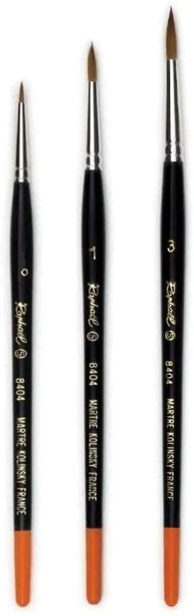 Pinceau Raphael Series 8404,kolinsky Rouge Sable Pinceau,Set 3 pcs, 0, 1, 3 (Raphael France)