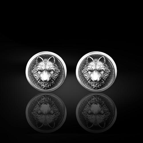 Mancuernillas hombre diseño lobo plata esterlina baño oro miniatura 3