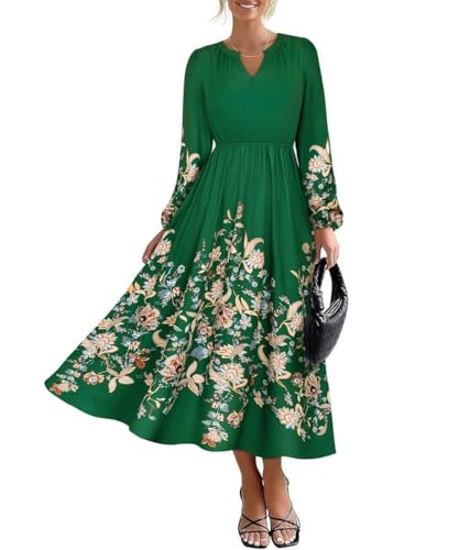 Image of TIYOMI Womens Plus Size Dresses Fall Long Sleeve Maxi Dresses V Neck Floral Spring Party Dress with Pockets XL-5XL (14W-28W)
