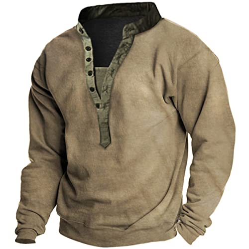 IVERIRMIN Men's Military Tactical Button Down Sweatshirt Causal Henley Long Sleeve Shirts Retro Streetwear Outdoor Pullover