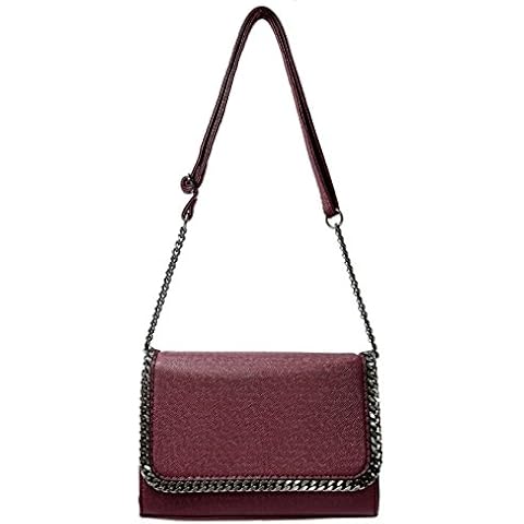 CRAZYCHIC - Women's Chains Shoulder Crossbody Bag - Chains Strap Flap Handbag - Rigid Saffiano Leather Fashion Designer Purse Handbag - Lady Girl Casual Messenger Trendy Evening Clutch - Burgundy Red Cover