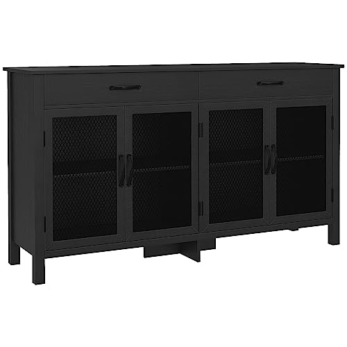 HOMCOM Buffet Bas Meuble de Rangement 4 Portes avec étagères réglables et 2 tiroirs pour Salon Cuisine Salle à Manger - Style Industriel - 150 x 40 x 85 cm...