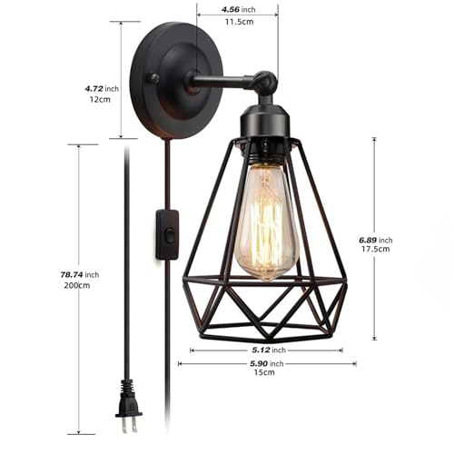 Apliques de pared retro industrial E27 con interruptor y enchufe ajustable color negro 3