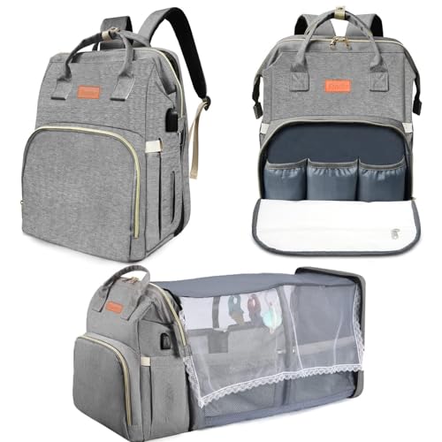 Image of Fandiar Diaper Bag with Changing Station, Baby Diaper Bag with USB Charging Port, Multi-functional Waterproof Travel Essentials Diaper Bag Backpack for Boys & Girls, Gray