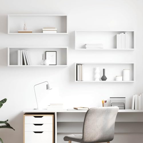 SooIarix Juego de 4 estantes en forma de cubo, color blanco, 80 x 15 x 26,5 cm, material de madera, estantería flotante para libros, estantería flotante