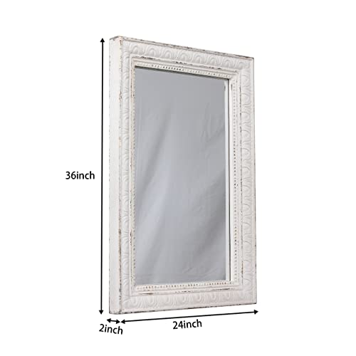 Large Vintage Mirrors For Wall 24" X 36", Hanging Rustic Distressed White Mirror For Bedroom, Decorative Bathroom Vanity Mirror, Wood Framed Rectangular Wall Mounted Mirrors Decor Living Room Hallway #TOP1