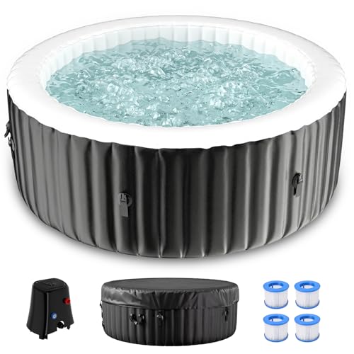 DoCred 2-4 Person Inflatable Hot Tub, 71' X 71' X 25' Round Blow up Portable Hot tub with 120 Bubble...
