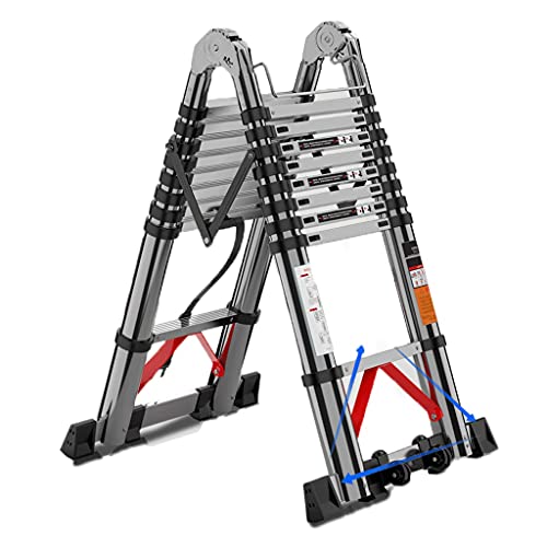 30 FT Telescopic Ladder - Collapsible Aluminum with One-Button Retraction and Spring Loaded Locking Mechanism for Safe Cleaning and Construction