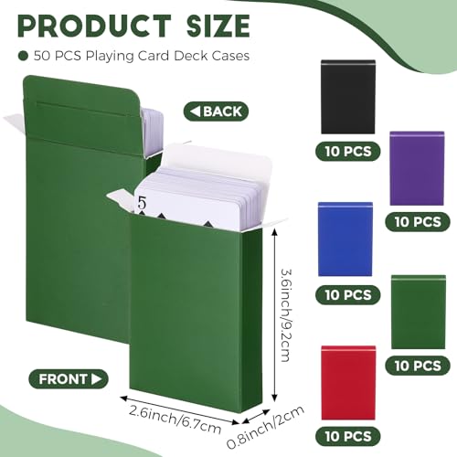 Jexine 50 Pieces Playing Card Box Empty Playing Case Card Holder Organize Storage Board Game Box Fits Baseball Trading (Red, Blue, Green, Black, Purple)
