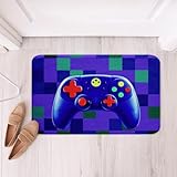 Gamer Gamepad Console Kids Bath Mats,Video Game Controller Mats Rugs for Girls Boys,Geometric Plaid Checkerboard Patchwork Bath Carpets,Blue Bath Rugs,Absorbent Floor Mats,20Wx32L Inches