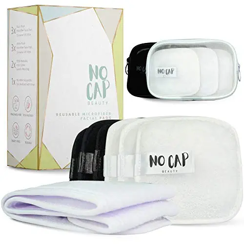 Reusable Soft Microfiber Makeup Remover Facial Pads (6 Luxury Spa Quality Pads) | Adjustable Microfiber Headband | 2 Washable Matching Bags | Sustainable Eco Friendly Beauty for Women | No Cap Beauty