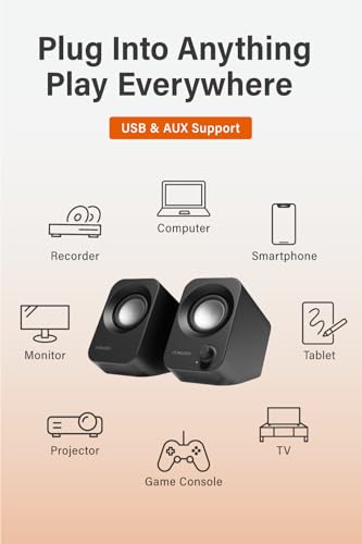 Image of FUNLOGY Speaker - 14W Stereo PC Speakers, USB Powered, Compact Size with 30 Tilt Design, Volume Dial Control, for Desktop, Laptop, Monitor, Gaming Consoles, Black