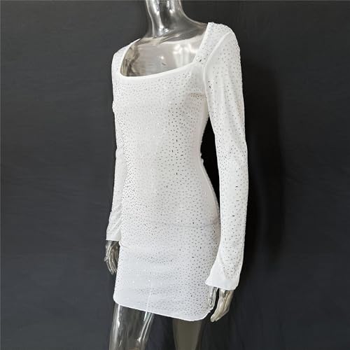 Robe courte pailletée à manches longues voilées et dos ajusté - 4