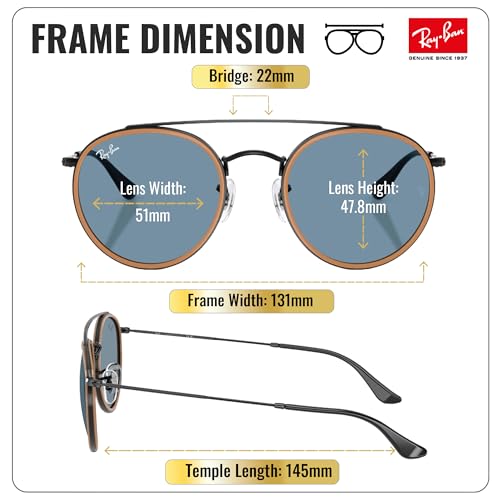 Image of Ray-Ban RB3647N ROUND DOUBLE BRIDGE Round Shaped Sunglasses for Men & Women with Official RAYBAN Eyewear Kit
