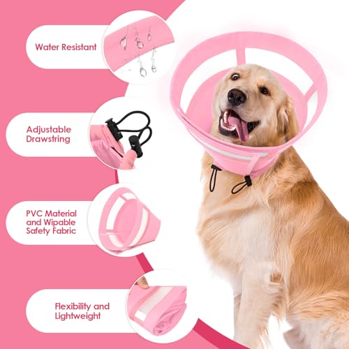 Image of SAWMONG Soft Cone for Dogs - Medium Dog Recovery Collar, Adjustable E-Collar to Stop Licking After Surgery (M, Pink)
