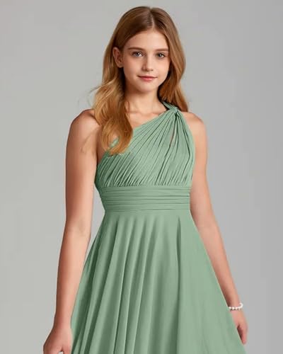 One Shoulder Junior Bridesmaid Dress Ruched Flower Girl Dresses for Wedding Pleated Formal Dress for Girls4