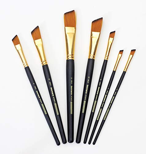 Image of Isomars Angular Paint Brush Set - Set of 7 Artist Brushes for Acrylic, Watercolor, Oil & Blending - Ideal for Sharp Edges, Curved Strokes & Detailing