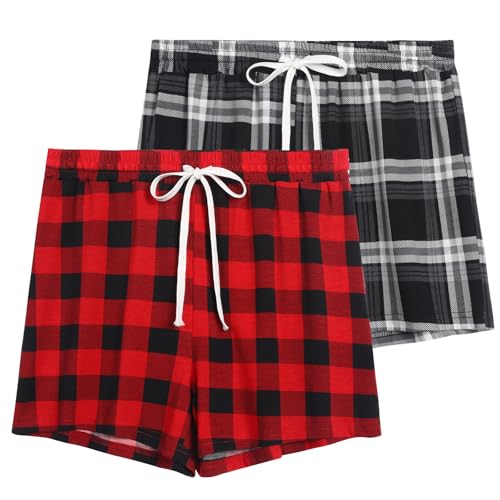Image of 2 Pack Pajama Shorts for Women Cotton Sleep Shorts Casual Lounge Pants Drawstring Pj Bottoms