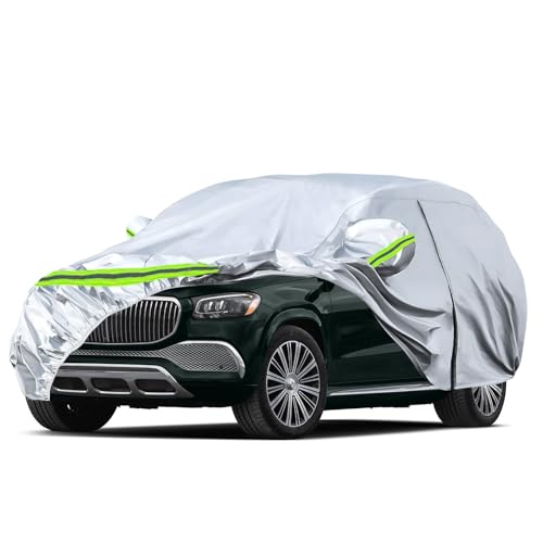 Image of Waterproof Car Covers Replace for 2006-2025 Mercedes Benz GL /GLS Class 450, 450d, 6 Layers Silver All Weather Car Cover with Zipper Door & Windproof Bands for Snow Rain Dust Hail Protection