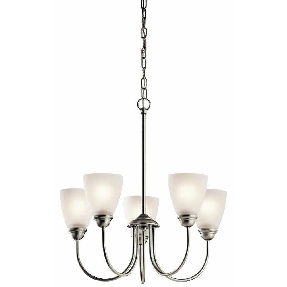 Kichler Jolie 18.5" 5 Light Chandelier with Satin Etched Glass in Brushed Nickel