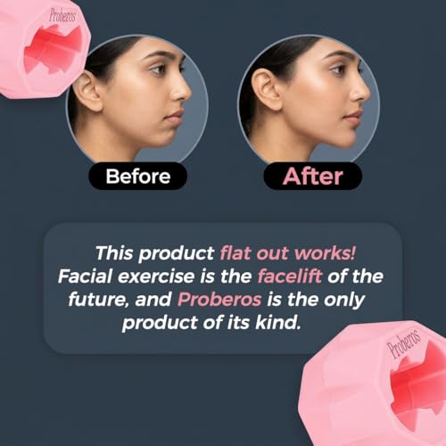 Image of Proberos Jawline Exerciser for Men & Women, 30-120LBS, 4 Levels, Pink | Food-grade silicone jaw shaper, adjustable resistance. Tones jaw, face & neck. Portable jawline toner with box.
