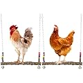2PCS Chicken Bird Swings - Natural Wooden Swing Toys with Wooden Stands for Chickens, Hens & Parrots