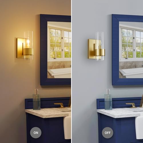 Image of WUZUPS Set of 2 1-Light Bathroom Wall Light Fixture Over Mirror Flat Class Shade Morden Vanity Scones for Bathroom Bedroom Living Room, E12 Base, Gold