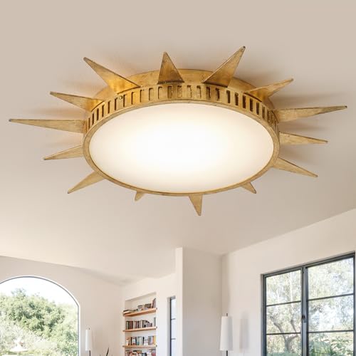 Vaczon Gold Sunburst Star Ceiling Light – Vintage Metal Sun-Shaped