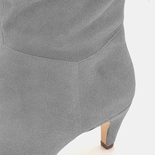 LEHOOR Women Low Kitten Heel Knee High Boots Pointed Toe Suede Slouch Dress Boots Pull On Short Heel Wide Calf 4-11 M US3