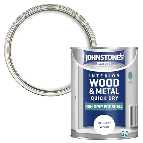 Johnstones - Quick Dry & Nondrip Eggshell Paint for Wood & Metal - Brilliant White | Interior | Low Odour Water-Based Formula Dry in 1-2 Hours | 12m2 Coverage per Litre | 1.25 L
