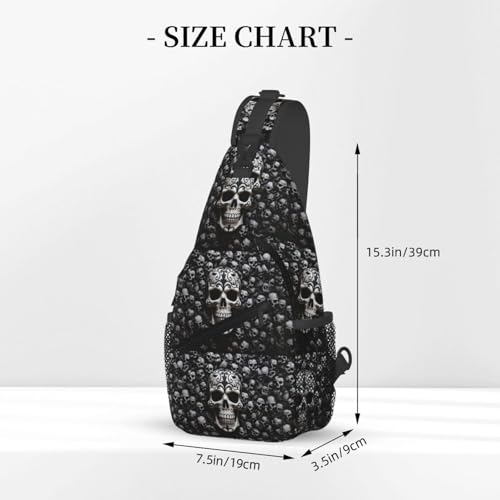 Mochila sling negra con diseño calaveras para uso urbano miniatura 2