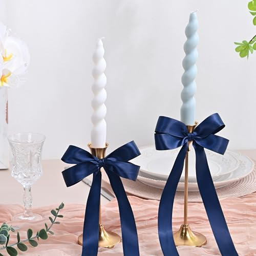 Image of Navy Blue Satin Ribbon 1 inch X 50 Yards Polyester Ribbon for Gift Wrapping Very Suitable for Weddings Party Hair Bow Invitation Decorations and More