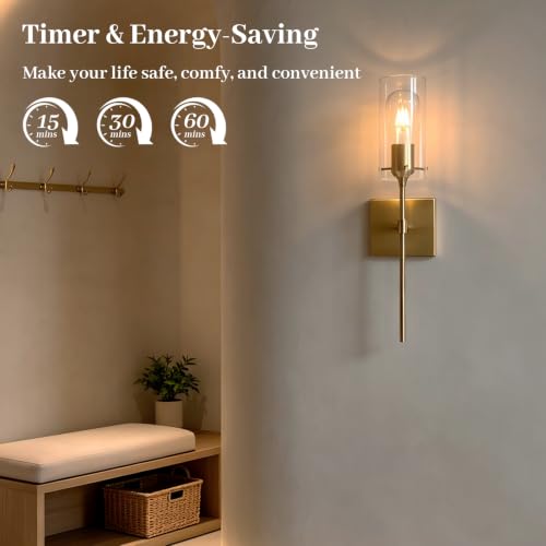 Image of Battery Operated Wall Sconce Set of 2,Gold Rechargeable Wall Lights