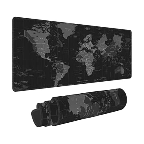 Black World Map Mouse Pad Gaming Large XL Long Mouse and Keyboard Pad Desk Mat Non Slip Rubber Stitched Edges for Computer Laptop Office 31.5×11.8 in Cover