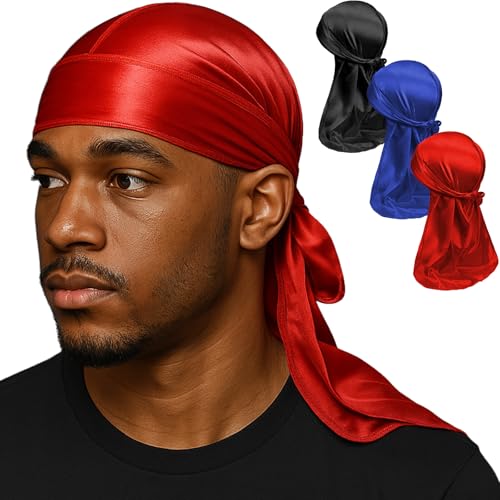 Image of Premium Durag Pack for Men, Silky Doo Rag Cap for 360 540 720 Waves