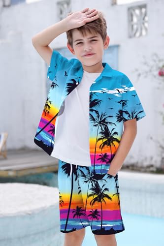 Image of Cromoncent Boy and Men Hawaiian Outfits Short Sleeve Shirts and Shorts Hawaiian Suits Beach Tropical 2 Pcs Vacation Sets