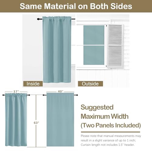 Image of Aqua Blackout Curtains for Bedroom 63 Inch Length 2 Panels, Protect Privacy Thermal Insulated Solid Curtains for Bedroom, Dual Rod Pocket Window Treatment Blackout Drapes, 2x40Wx63L Inches