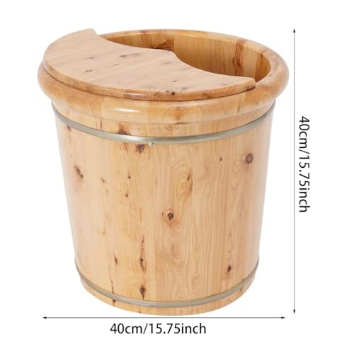 Cubeta de baño para pies de madera con tapa y taburete miniatura 2