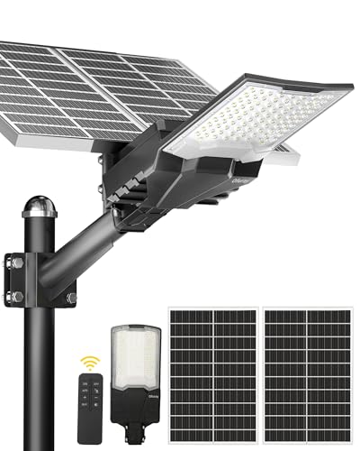 Image of Ofuray OL-8000W Solar Street Lights Outdoor,Ultra High Power Solar Security Flood Lights Parking Lot Lights Commercial Dusk to Dawn,IP67 6500k Led with Remote for Street,Court,Barn