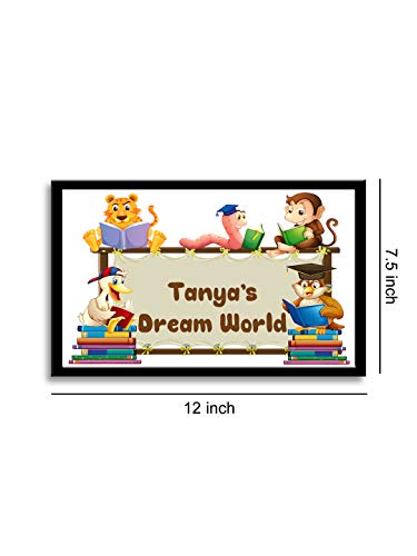 Image of 999Store Printed Cartoon Kids for Children Room Name Plate (MDF & Fiber Frame 12 X7.5 Inches Multi)
