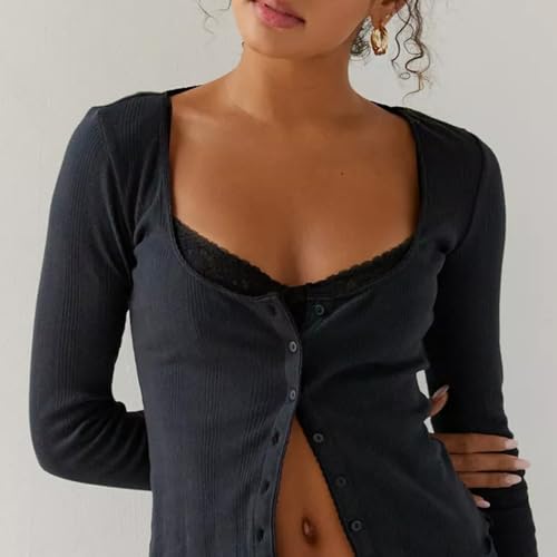 Luckinbaby Women Cute Pajamas Set Long Sleeve Button Down Top Ruffle Shorts 2 Piece Lounge Sets Y2k Sleepwear4